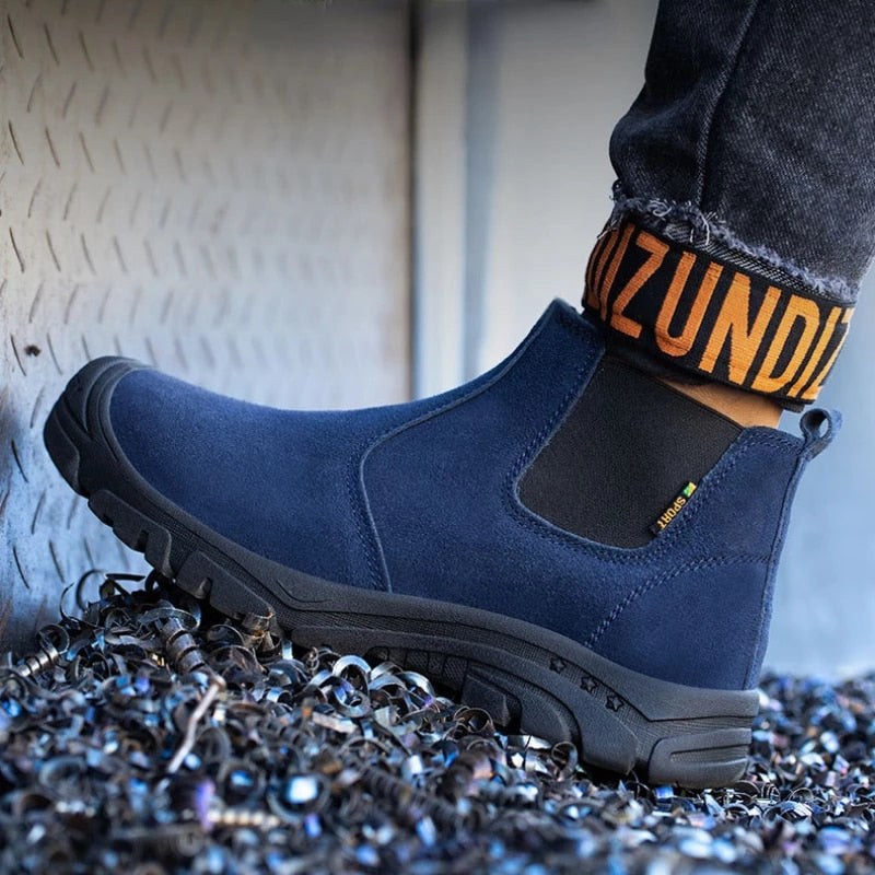 Anti-smashing Men Work Ankle Boots Suede Steel Toe Orthopedic Shoes