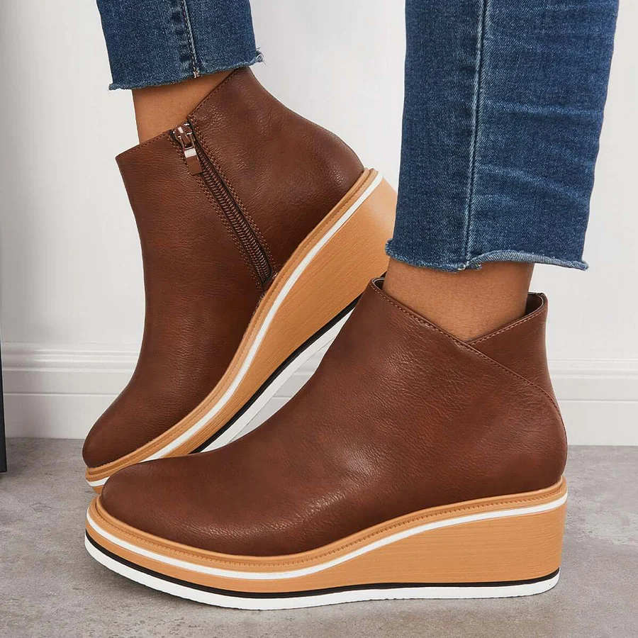Casual Wedge Sneakers Side Zipper Platform Wedge Ankle Boots