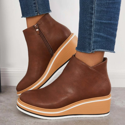 Casual Wedge Sneakers Side Zipper Platform Wedge Ankle Boots