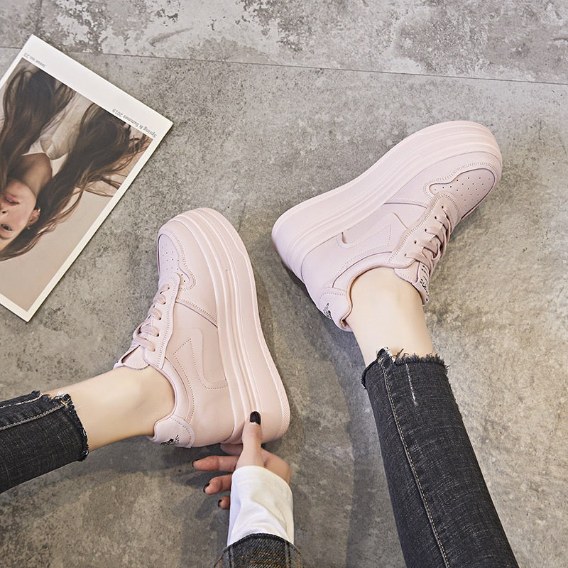 Comfy and Fancy Genuine Leather 8cm Platform Sneaker