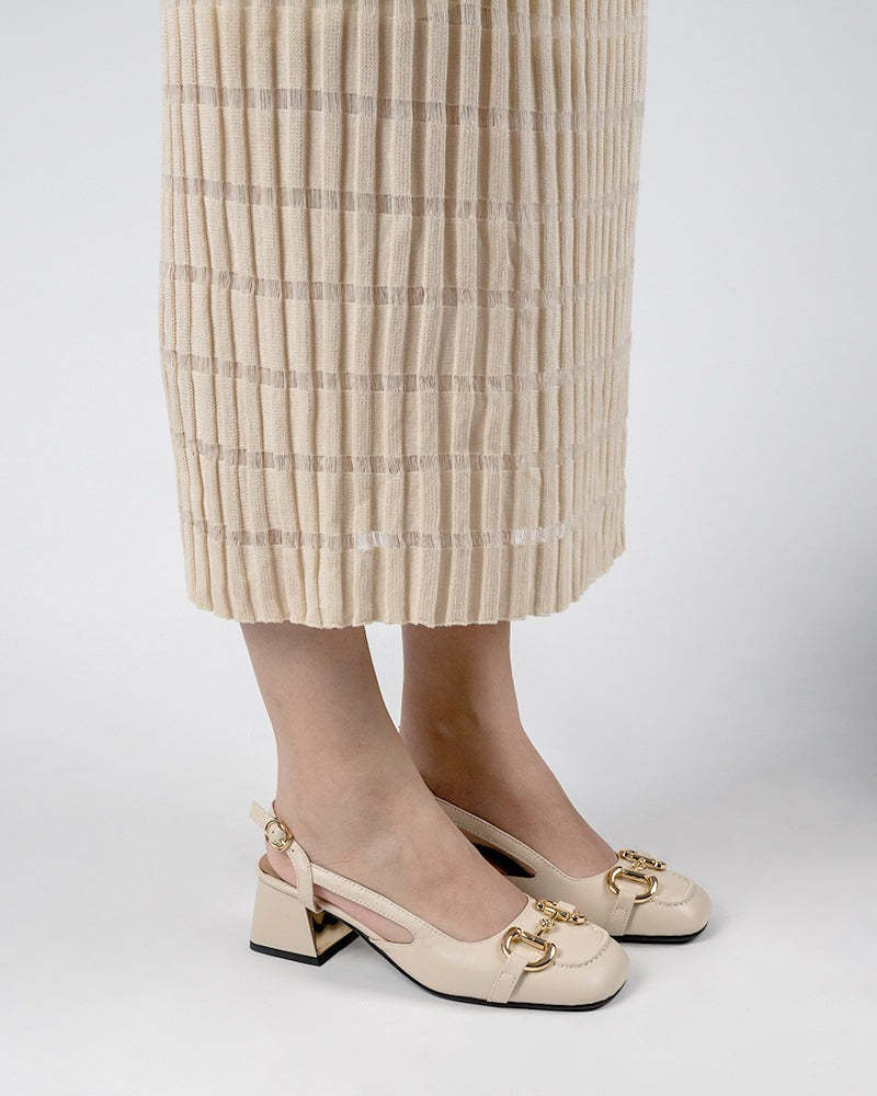 Classic Metal Buckle Slingback Low-Heel Chunky Heels Sandals