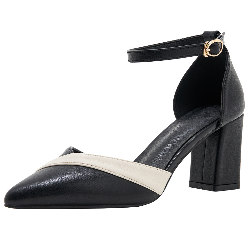 Women Mary Jane Pumps Pointed Toe Ankle Strap Buckle Chunky Block Heels
