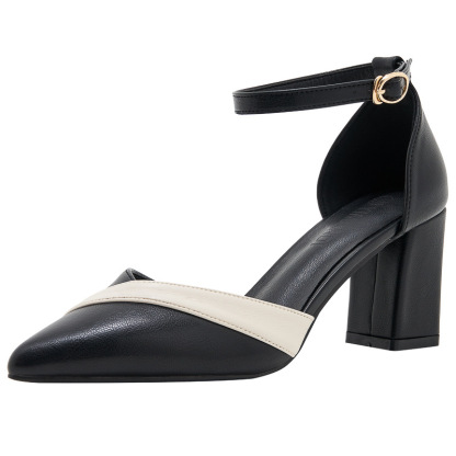Women Mary Jane Pumps Pointed Toe Ankle Strap Buckle Chunky Block Heels