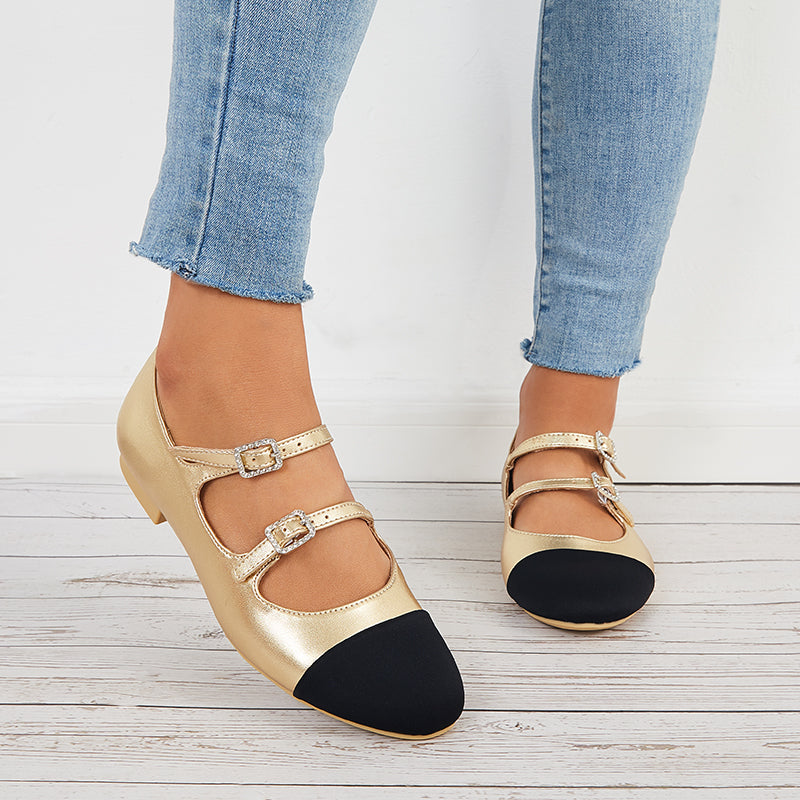 Ruond Toe Low Heel Mary Jane Pumps Buckle Dress Shoes