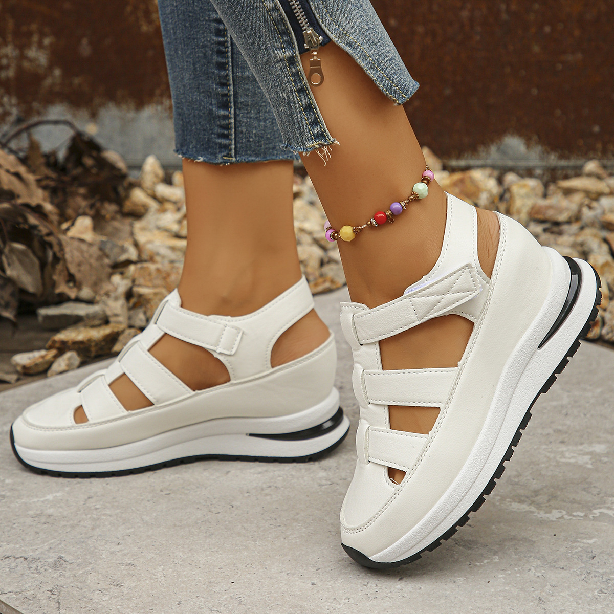 Women's Comfortable Platform Wedge Leather Roman Sandals