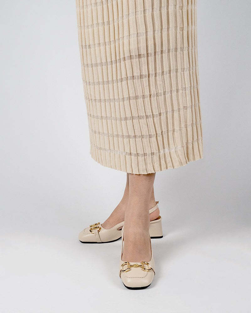 Classic Metal Buckle Slingback Low-Heel Chunky Heels Sandals