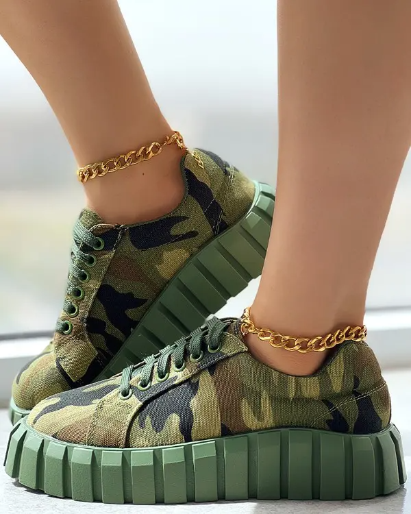 Camouflage Print Platform Lace-up Canvas Sneakers