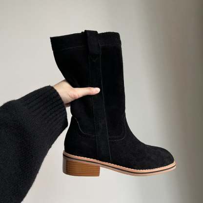 Womens Suede Leather Mid Calf Boots