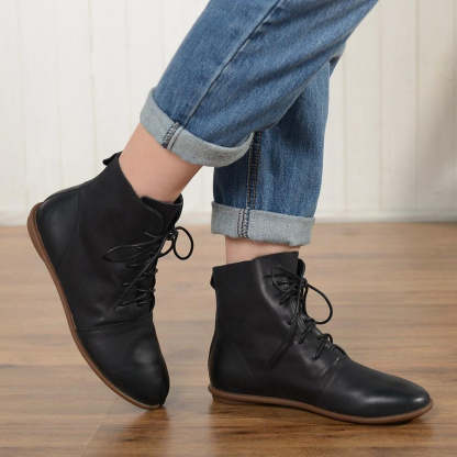 Oxfords For Women Lace Up Flat Sole Ankle Boots Handmade Waxing Leather Martin Boots