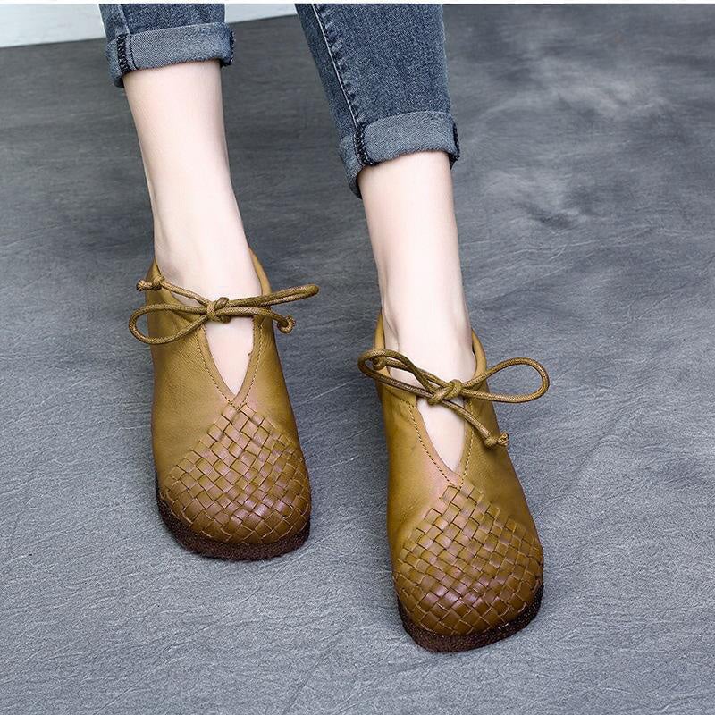 Handmade Leather Flats Women Oxford Tie Casual Walking Shoes