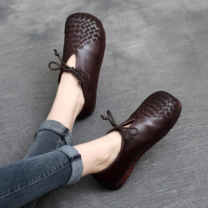 Handmade Leather Flats Women Oxford Tie Casual Walking Shoes