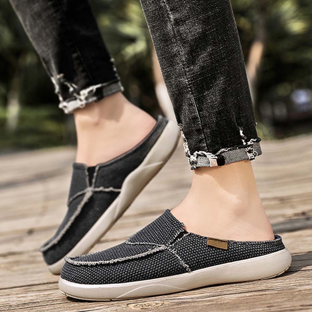 Summer New Men's Light Casual Denim Slip On Half Slippers