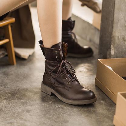 Women's Handmade Sheepskin Combat Boots Designer Retro Chunky Riding Boots