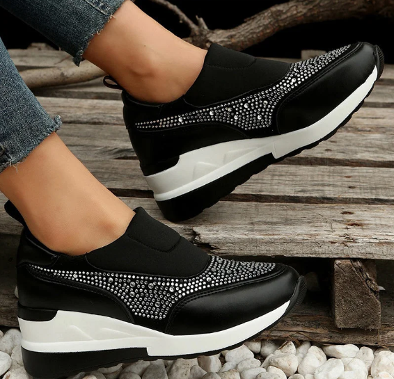 Rhinestone Wedge Sneakers Light Slip On Platform Sneakers