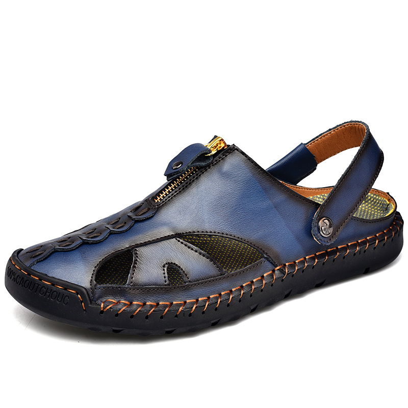 Men's Fisherman Beach Sandals Casual Closed Toe Leather Handmade Sandals Adjustable for Walking Outdoors