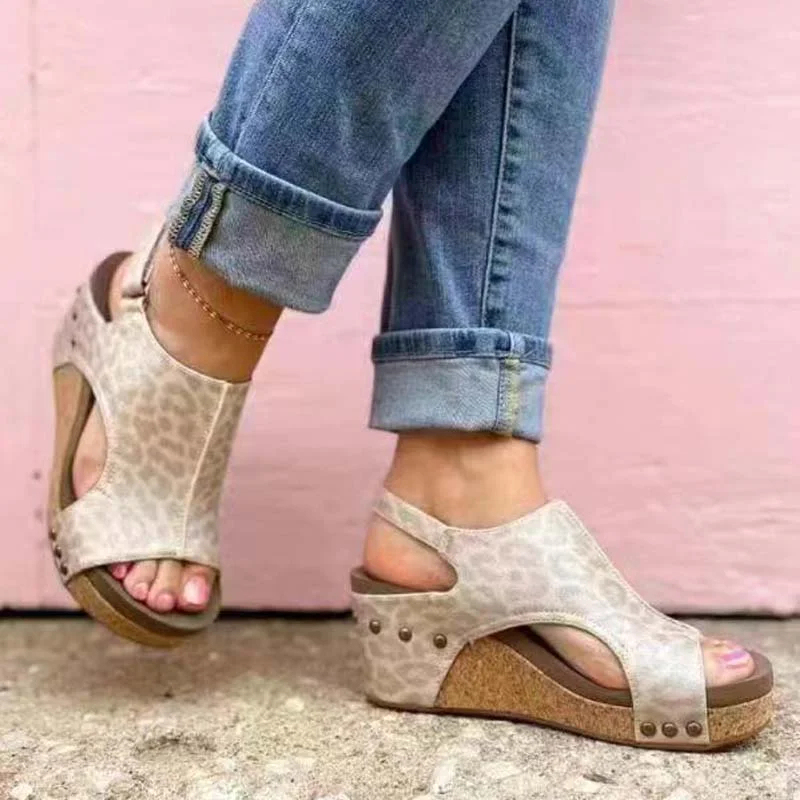 Cork Platform Wedges Slingback Ankle Buckle Strap Sandals