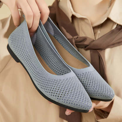 Soft-Knit Pointed Toe Knit Ballet Flat Shoes