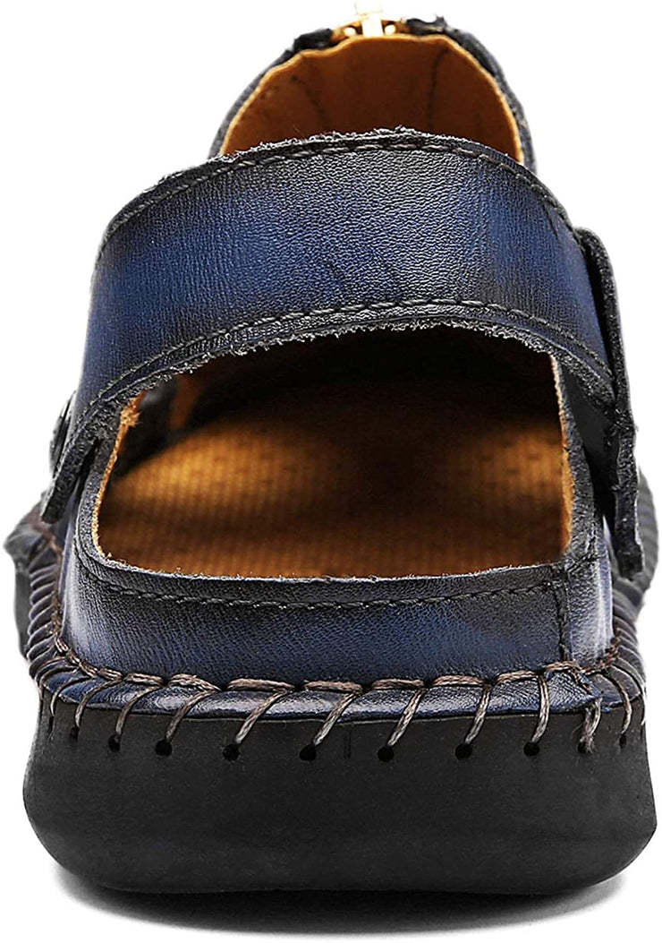 Men's Fisherman Beach Sandals Casual Closed Toe Leather Handmade Sandals Adjustable for Walking Outdoors
