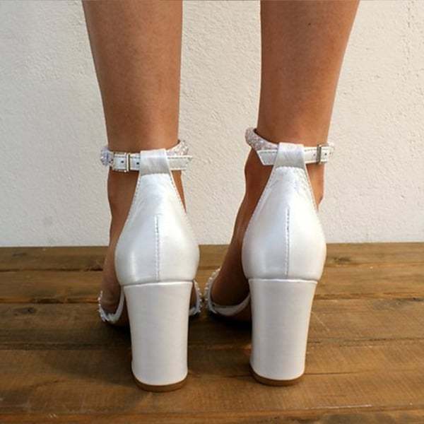 Peep Toe Chunky Heel PU Wedding Shoes  Party Shoes With Pearl