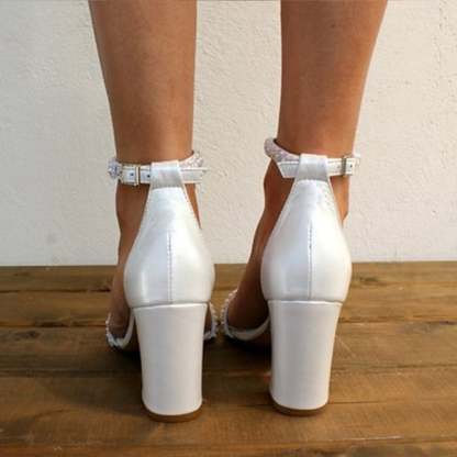 Peep Toe Chunky Heel PU Wedding Shoes  Party Shoes With Pearl