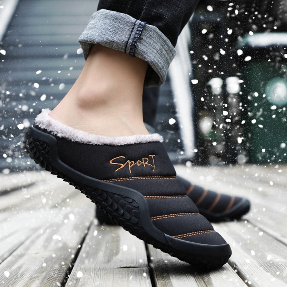 Fur Slippers For Men Warm Anti-slip Winter Shoes