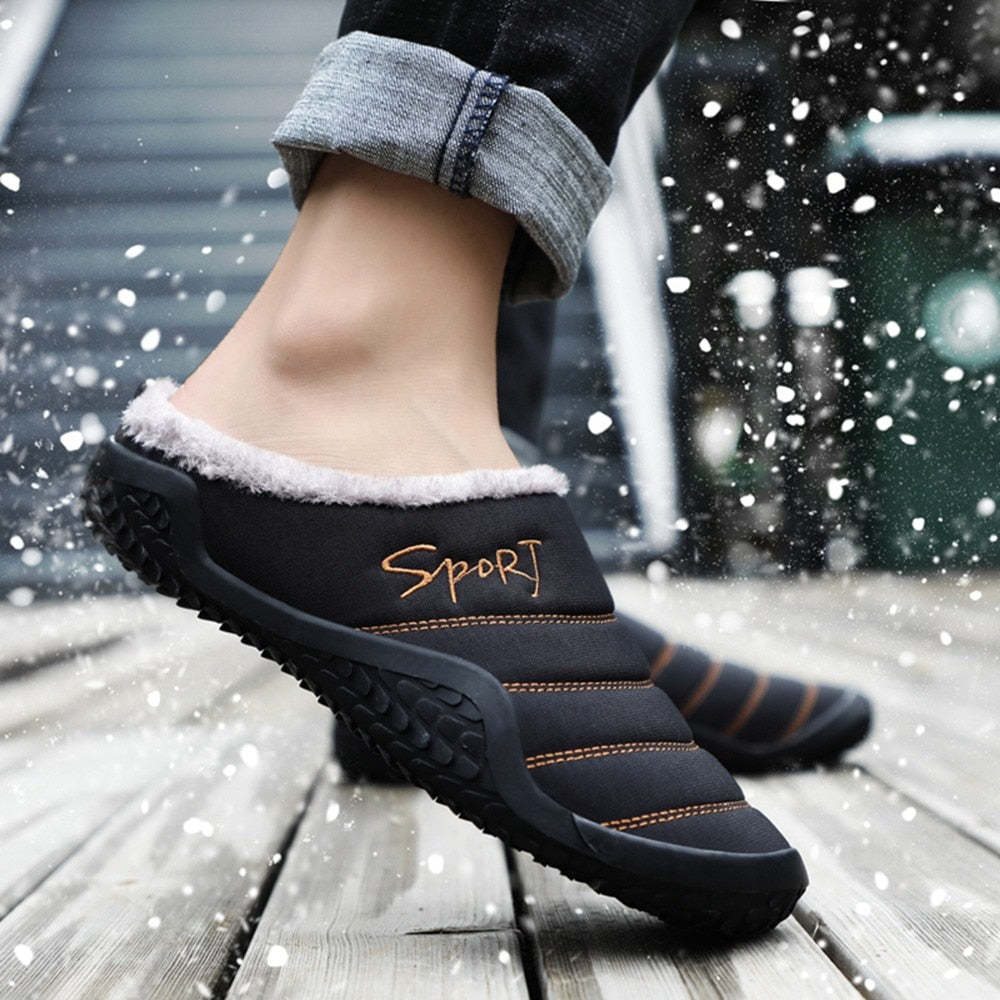 Fur Slippers For Men Warm Anti-slip Winter Shoes