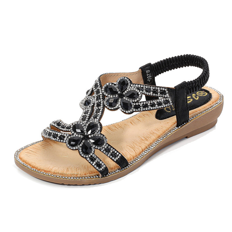 Women Flat Shoes Summer Luxury Designer Rhinestone Sandals