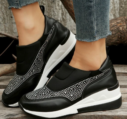 Rhinestone Wedge Sneakers Light Slip On Platform Sneakers