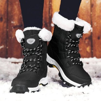 Women Anti-slip Fur Warm Waterproof Snow Boots Mid Calf