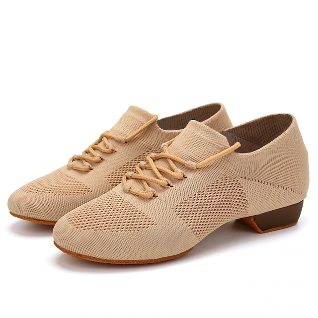 Women's Latin Dance Practice Shoes Lace-Up Closed Toe Ballroom Salsa Dance Training Beginner Shoes with Low Heel