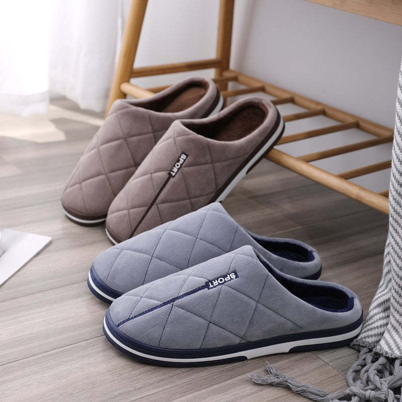 Short Plush Men Winter Slippers Big Size Family Shoes