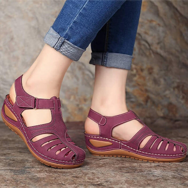 Womens Summer Hollow Closed Toe Wedge Casual Sandals
