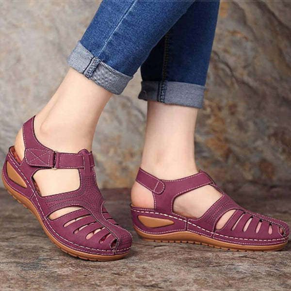 Womens Summer Hollow Closed Toe Wedge Casual Sandals