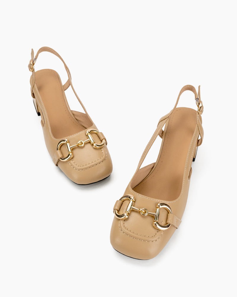 Classic Metal Buckle Slingback Low-Heel Chunky Heels Sandals