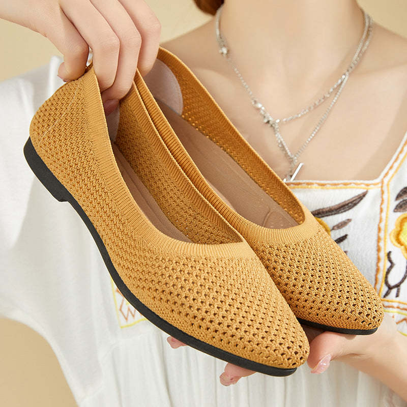 Soft-Knit Pointed Toe Knit Ballet Flat Shoes