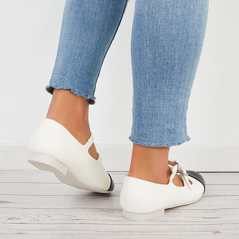Ruond Toe Low Heel Mary Jane Pumps Buckle Dress Shoes