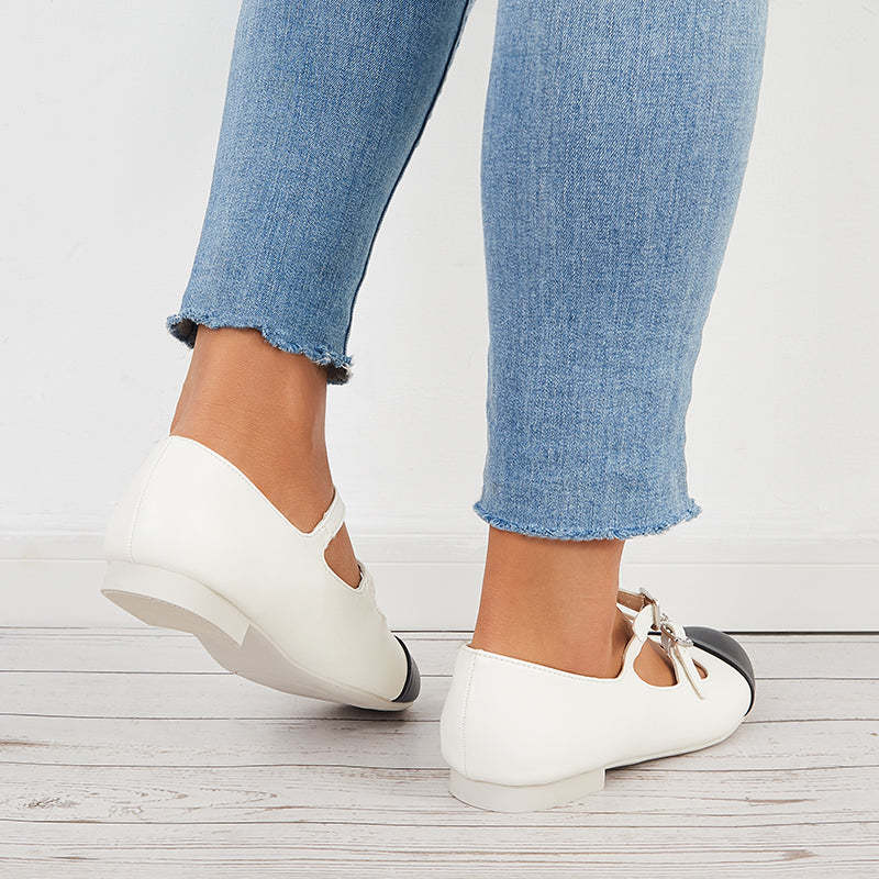 Ruond Toe Low Heel Mary Jane Pumps Buckle Dress Shoes
