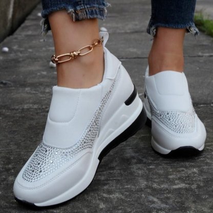 Rhinestone Wedge Sneakers Light Slip On Platform Sneakers