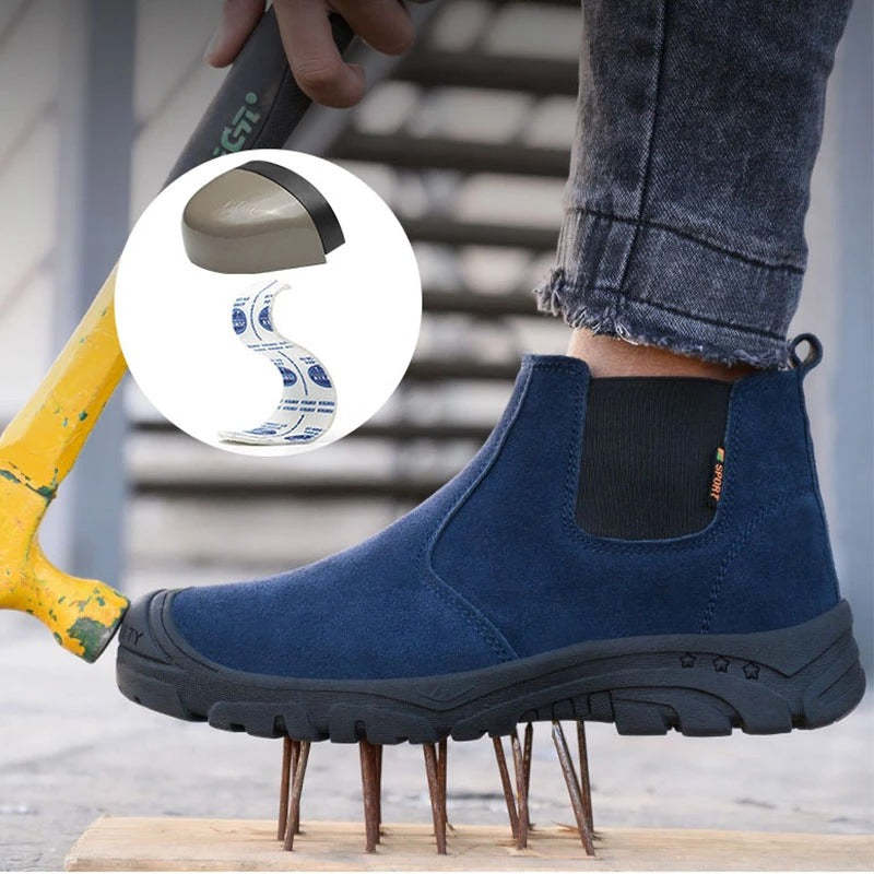 Anti-smashing Men Work Ankle Boots Suede Steel Toe Orthopedic Shoes