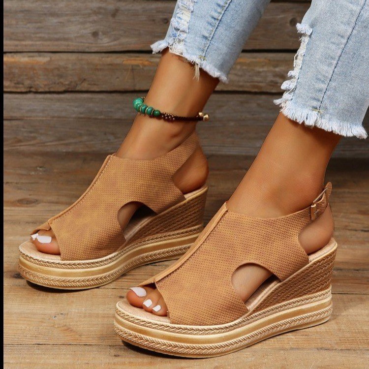 Buckle Detail Slingback Wedge Sandals