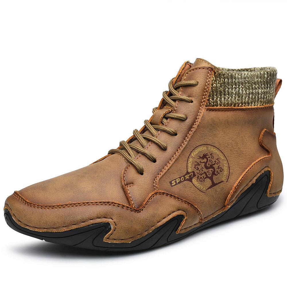 Barefoot Shoes Men's Handmade Soft Slip Resistant Lace Up Leather Ankle Boots