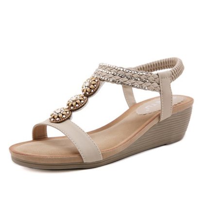 Wedge Orthopedic Sandals Women Boho Floral Rhinestoned Sandals Ankle Strap Summer