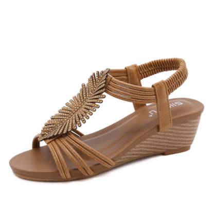 Arch Support Sandals Women Woody Design Rhinestones Open Toe Wedge Summer Beach Trendy