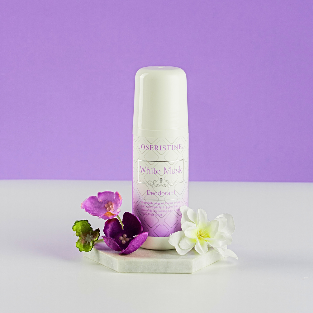JOSERISTINE White Musk Perfume Roll On Deodorant 75ml/ 100% Vegan