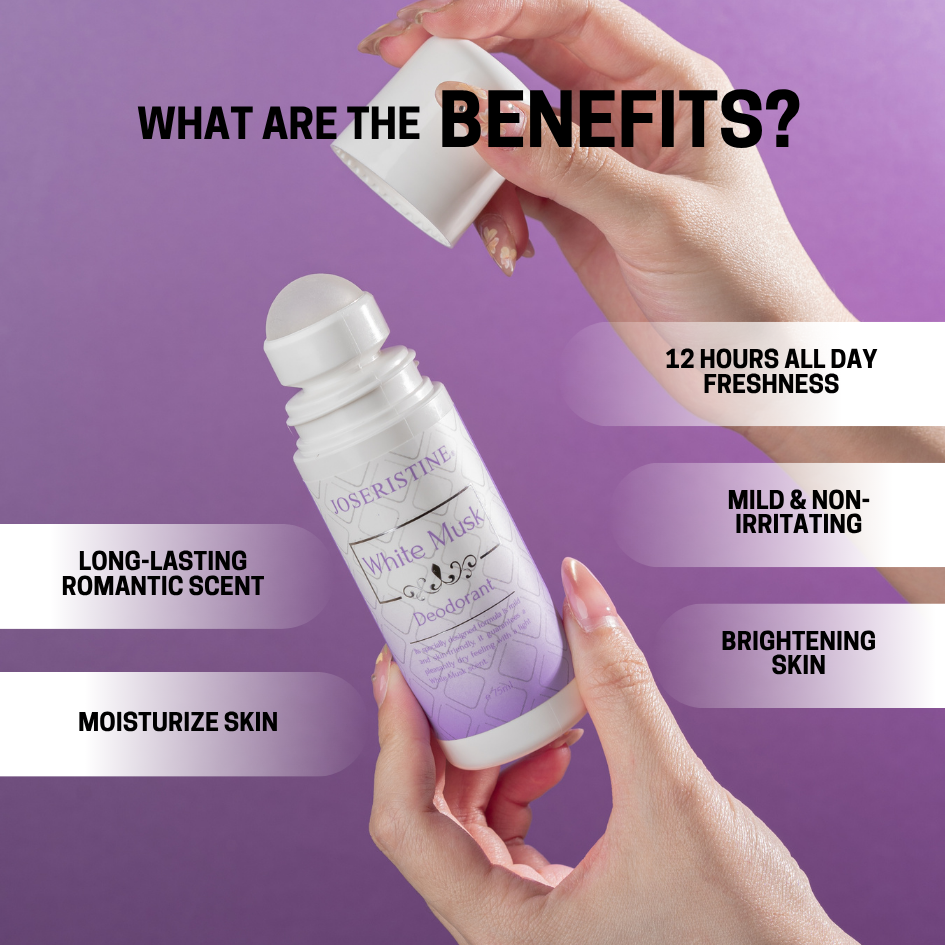 JOSERISTINE White Musk Perfume Roll On Deodorant 75ml/ 100% Vegan