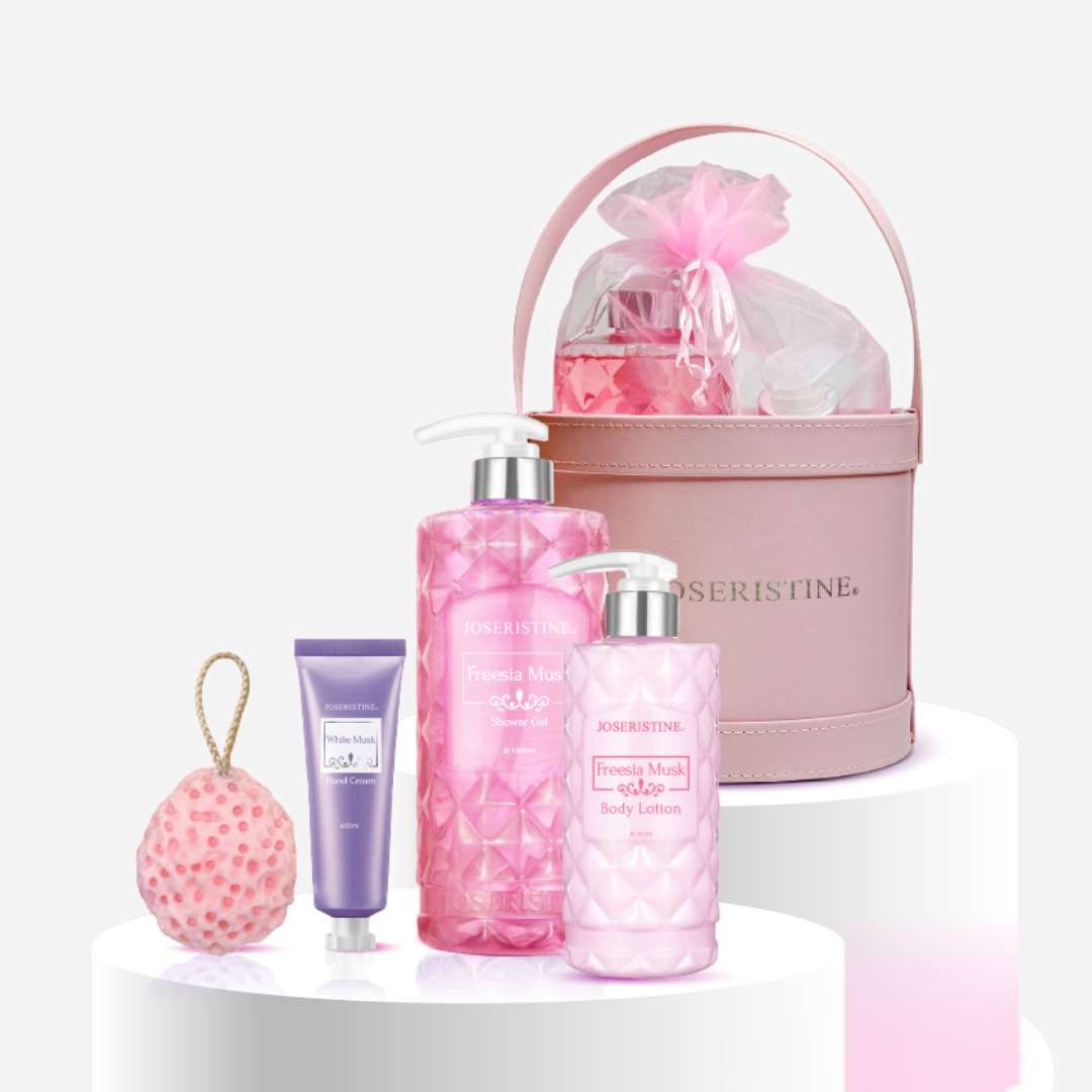 JOSERISTINE Freesia Musk Body Care Gift Set x 4 Items/Shower Gel/Body Lotion/White Musk Hand Cream