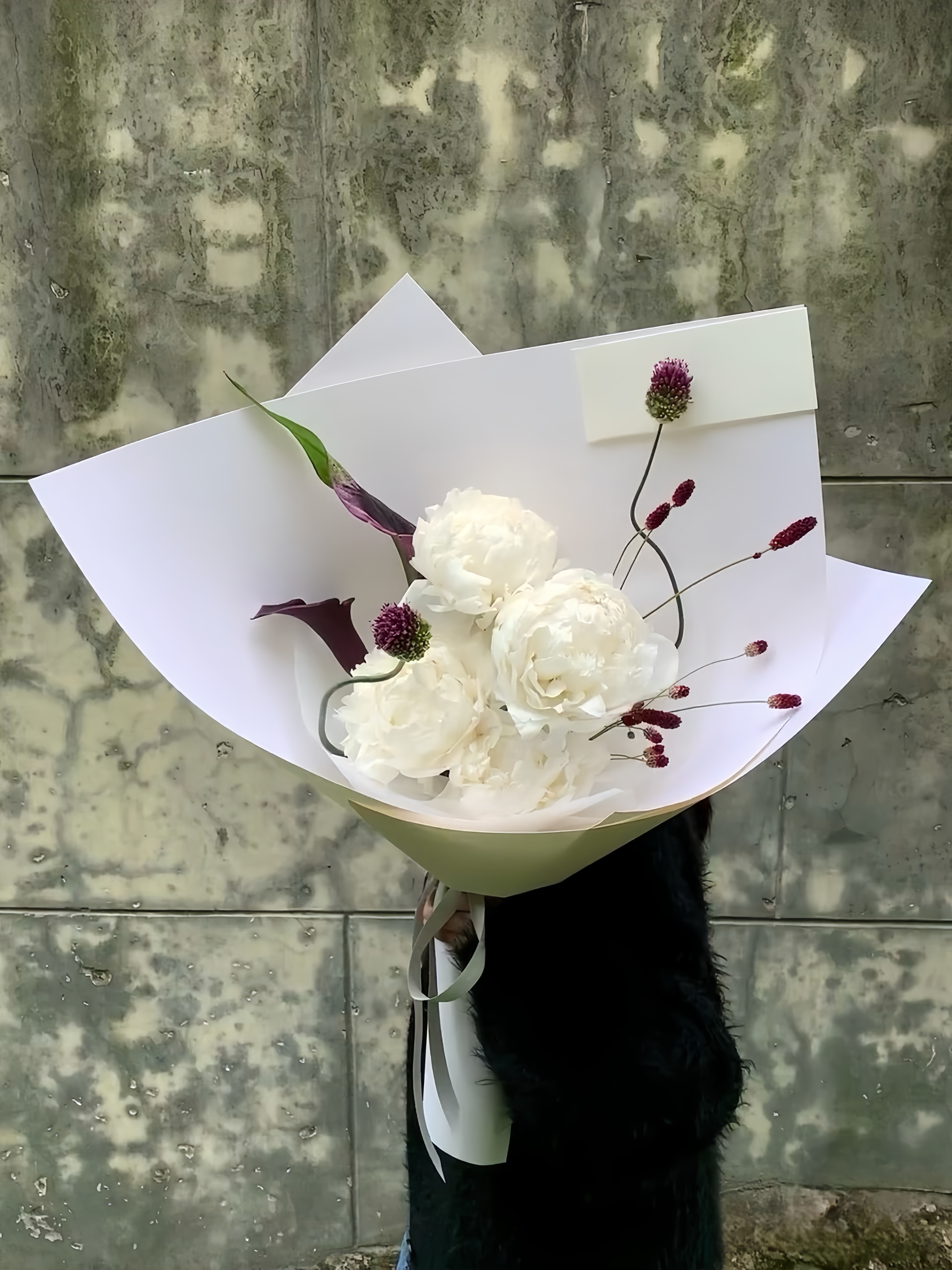 Pure White Peony Purple Rhyme Bouquet