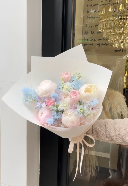 Soft Pink Blue Bloom Bouquet