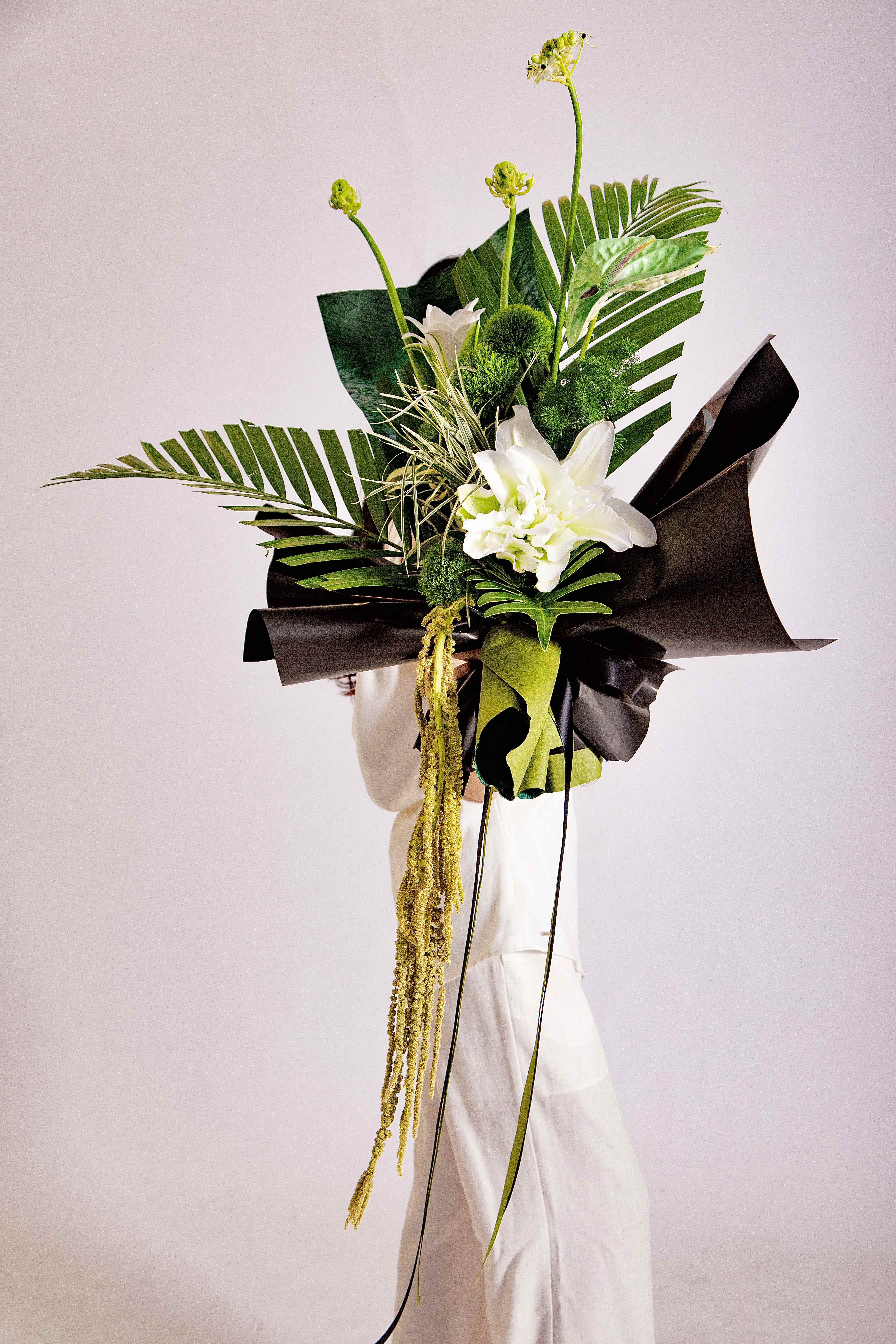 Green Forest White Lily Bouquet