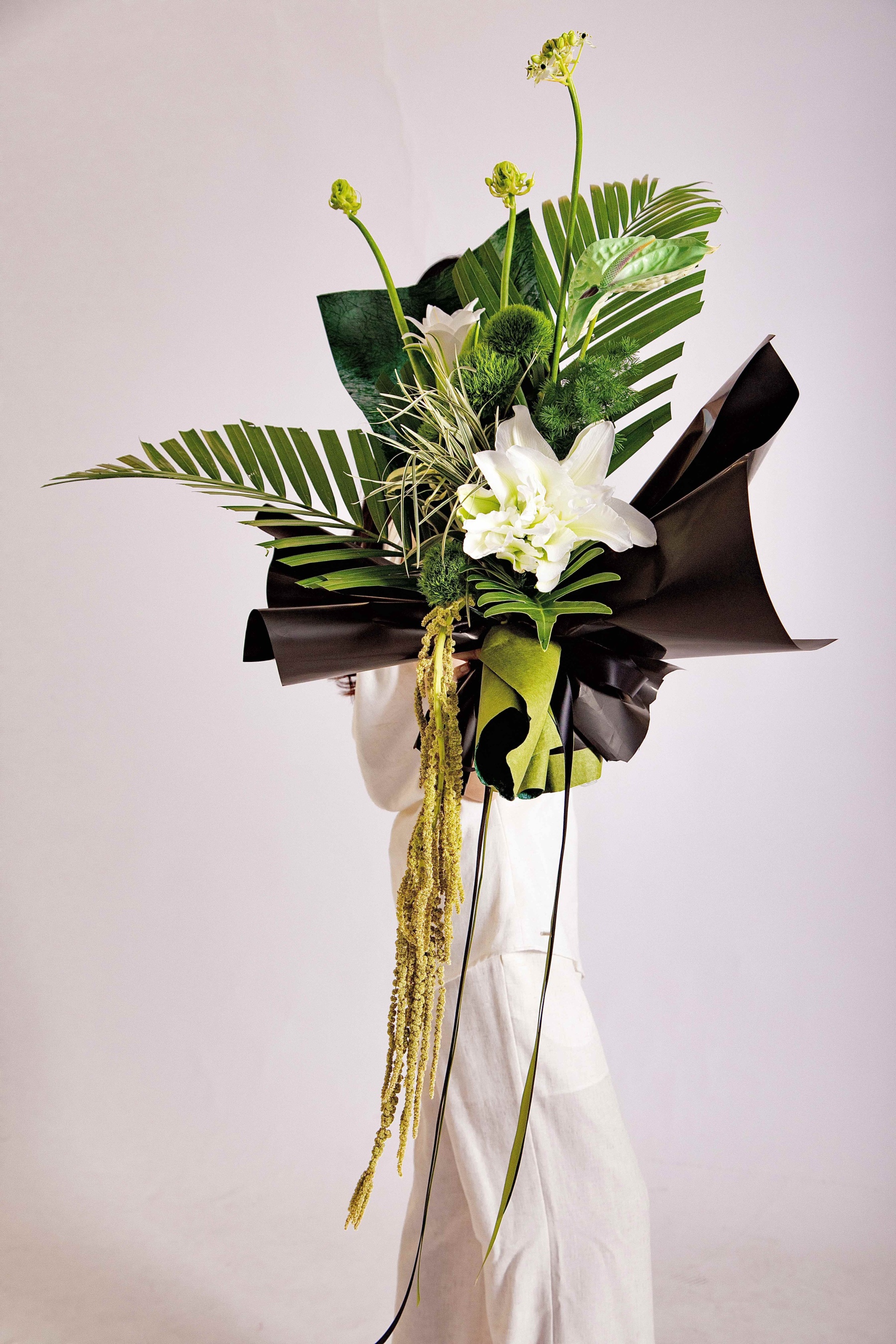 Green Forest White Lily Bouquet